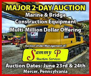 AD: Major 2 day auction Marine & Bridge Construction Equipment Sammy P Auction Service June 23 & 24 Mercer PA
