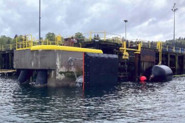 Refurbished berthing dolphins for Shellburn in Vancouver, B.C. equipped with ShibataFenderTeam cone fender systems  